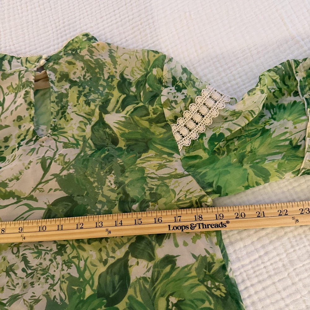 Hope For Flowers By Tracy Reese Angelina Peasant Blouse Womens 10 Green Silk - Picture 14 of 16